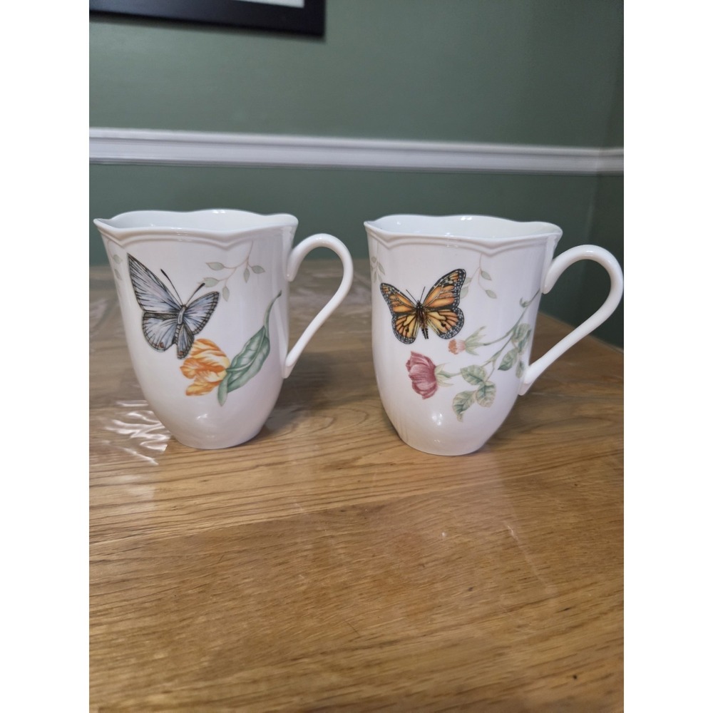 Pair of Lenox Butterfly Meadow Swallowtail Mugs Coffee Tea Mugs Cups, 12 oz